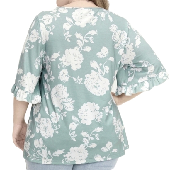 NWT BloomChic Women's 18-20(2X) Short Sleeve Top Green & White - Picture 6 of 16